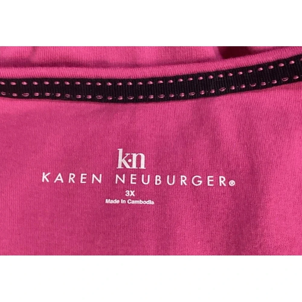 KAREN NEUBERGER Women's (Size 3X) 3/4 Sleeve V-Neck‎ Shirt Cotton Polyester G2D